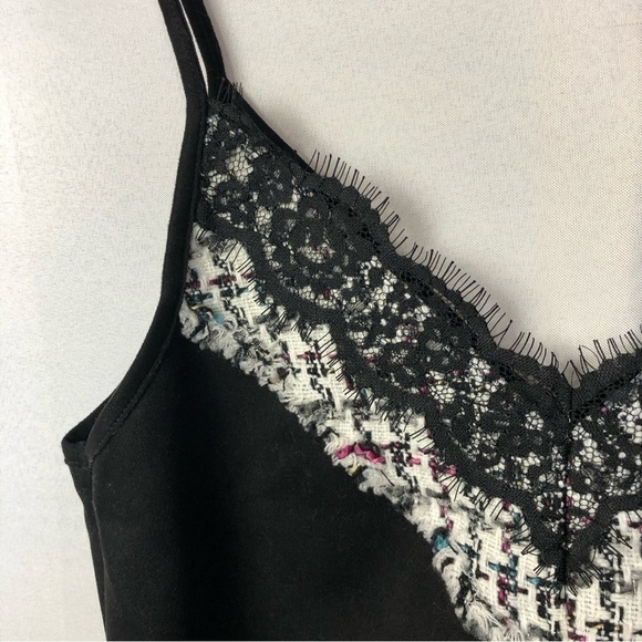 Zara Black Faux Suede Wool Tweed Embroidered Tank Top M - Picture 4 of 5